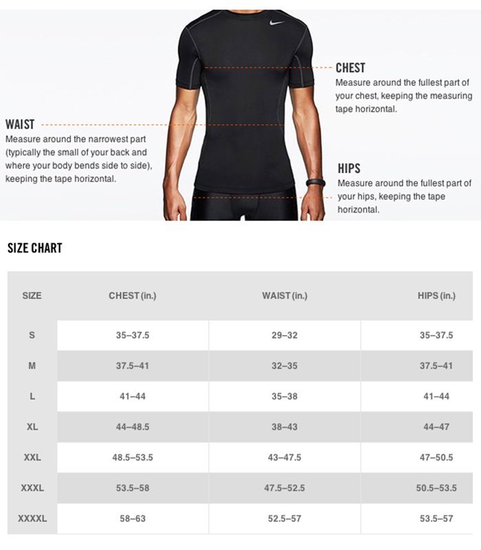 dri fit shirts size chart